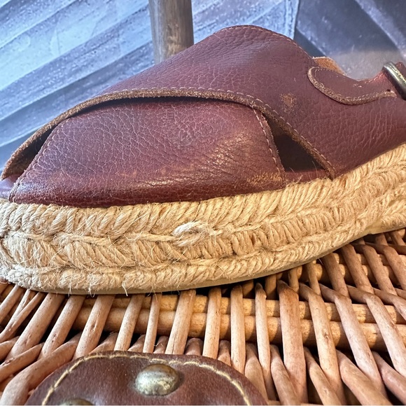 Vintage Leather Espadrilles 7.5 / 38 Platform Flats Sandals Rare Made in Spain - Picture 4 of 16